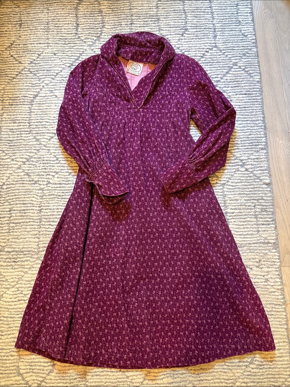 Vintage Laura Ashley Deep Purple Floral Corduroy Dress